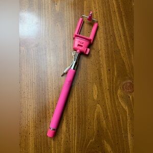 Pink Selfie Stick Phone Mount - Portable Wired Remote